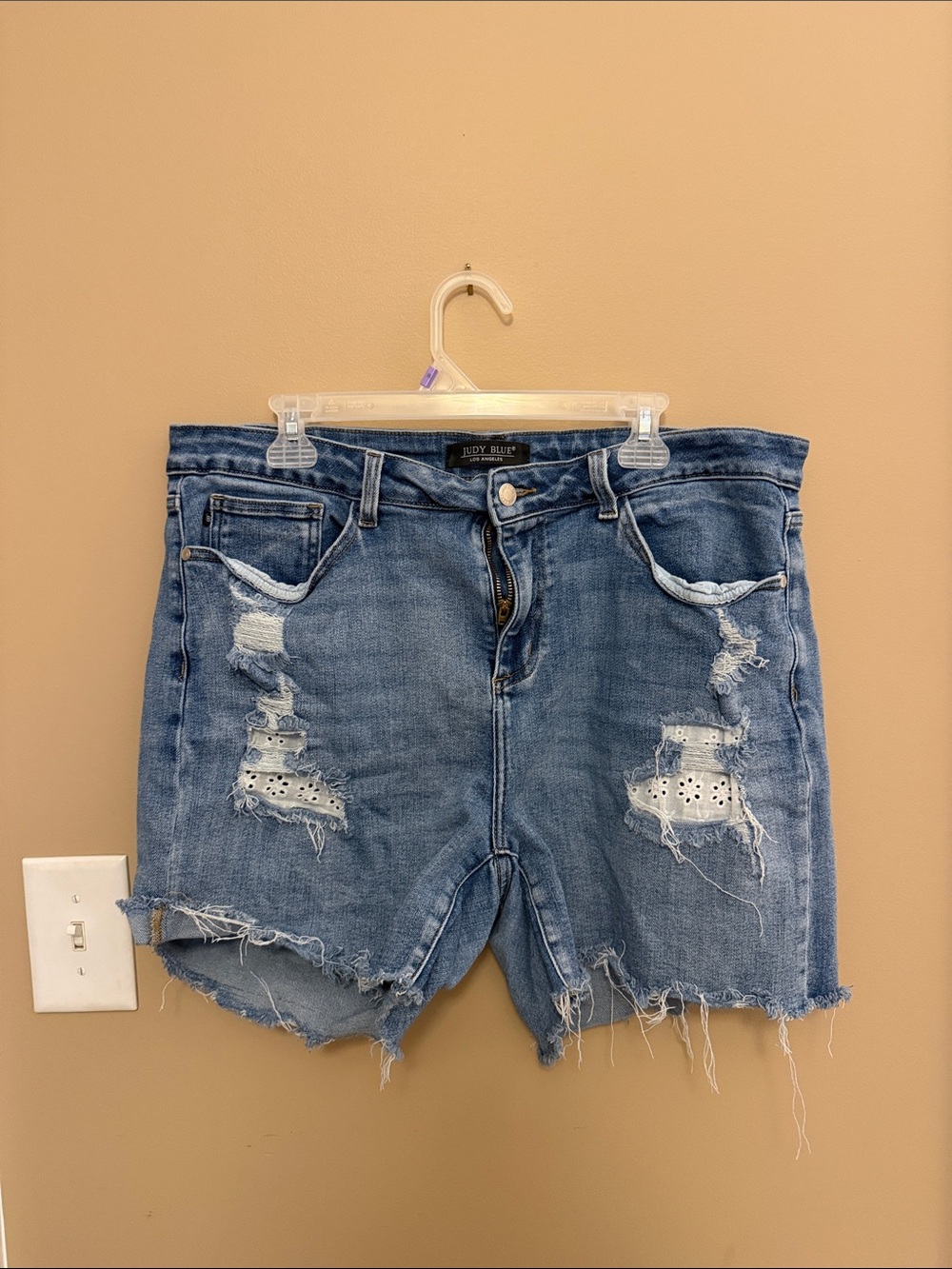 Judy Blue Light Blue Distressed High-Rise Jean Shorts